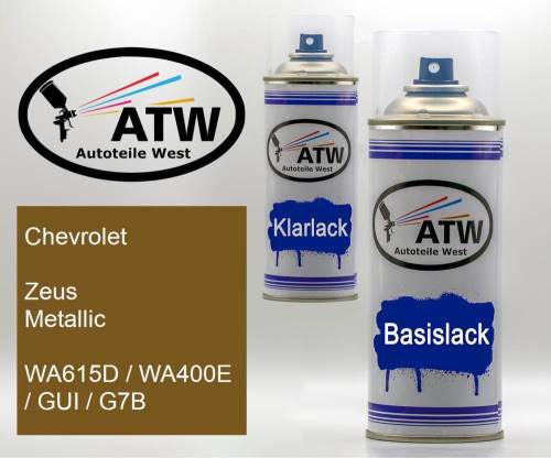 Chevrolet, Zeus Metallic, WA615D / WA400E / GUI / G7B: 400ml Sprühdose + 400ml Klarlack - Set, von ATW Autoteile West.